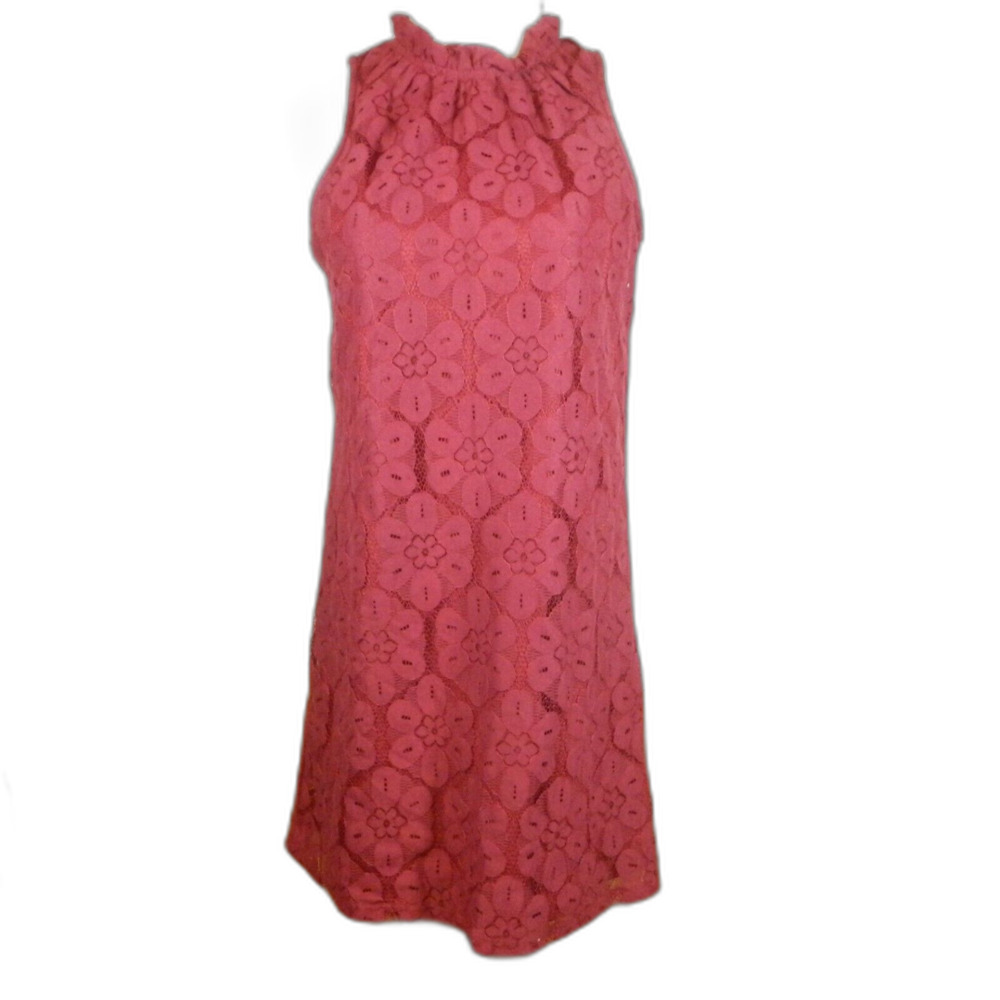 Paper Crane Red Lace High Neck Tier Dress Sleeveless Short Lined Size S